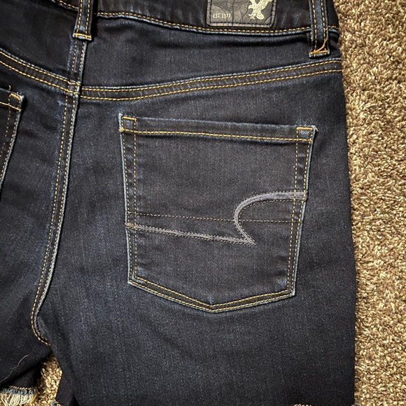American Eagle Outfitters Hi Rise Shortie Denim Jeans Shorts Dark Wash - Picture 7 of 9